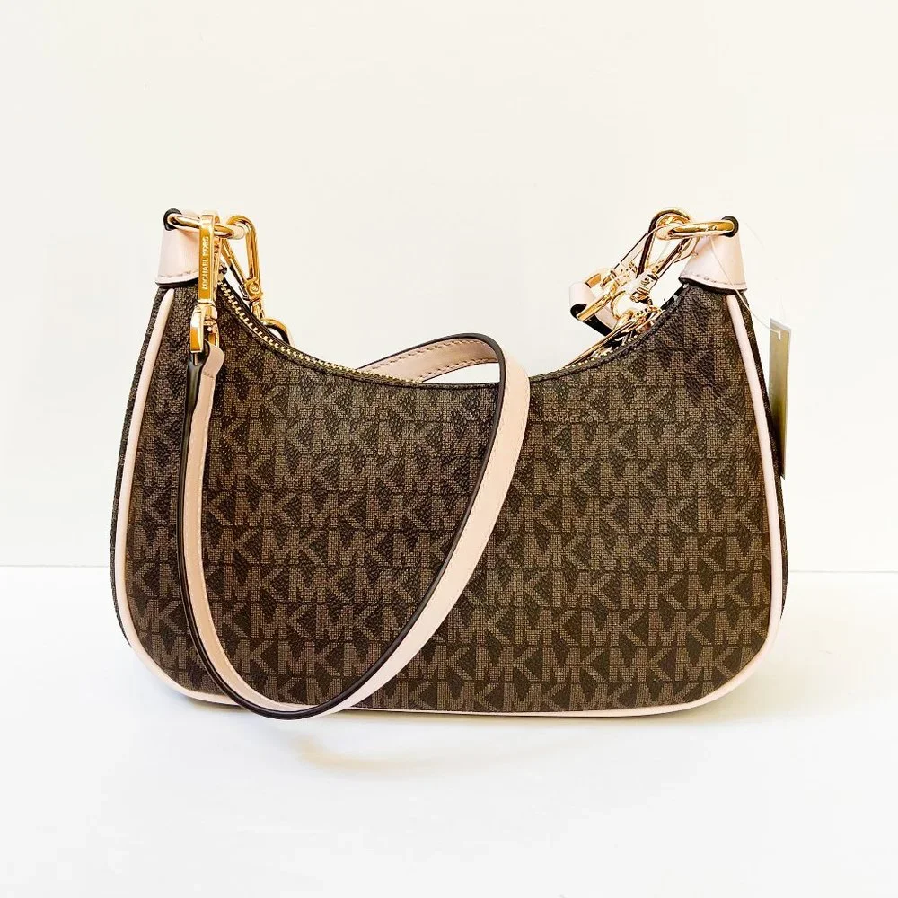 Michael Kors Cora Medium Zip Shoulder Crossbody Bag MK Brown Pink - Picture 5 of 14